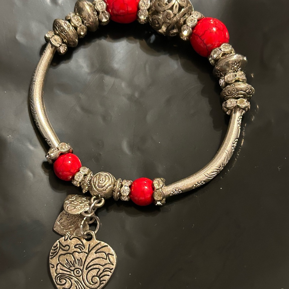 Bracelets Four Red Silvertone - image 5